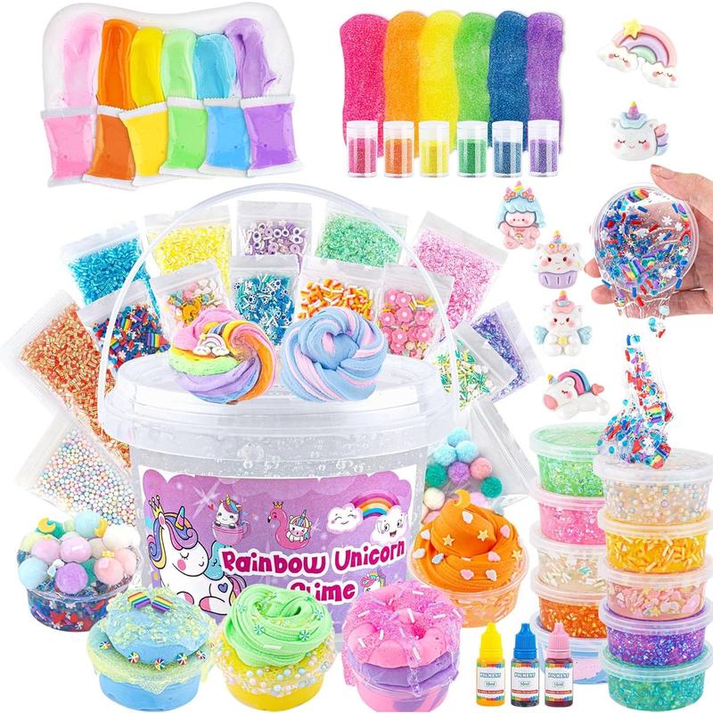 Crystal Clear Slime Kit for s, DIY Slime Making Kit with 36 Sets Add-ins, Rainbow Slime Bucket for Girls & Boys Ages 8-12, Slime Party Favors Birthday Easter Hallowmas Gift, 17 FL OZ Premade Slime