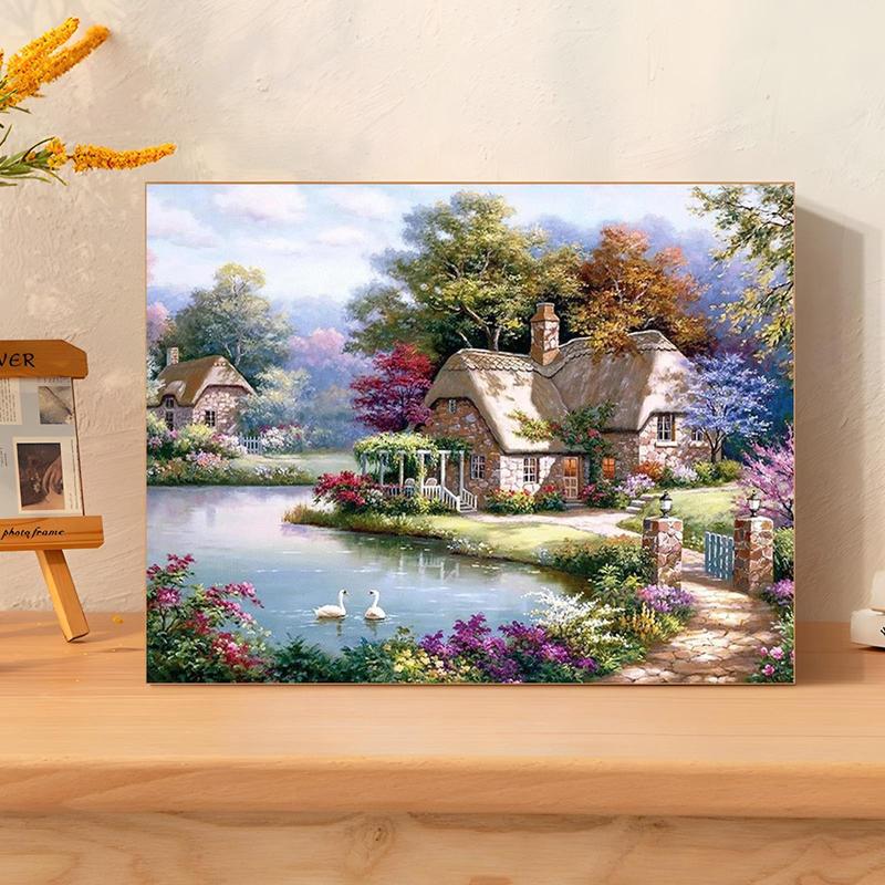 Cottage Pattern DIY Painting By Numbers Kit, 1 Set DIY Paint By Numbers Kit, Wall Art Decoration for Home Living Room Bedroom