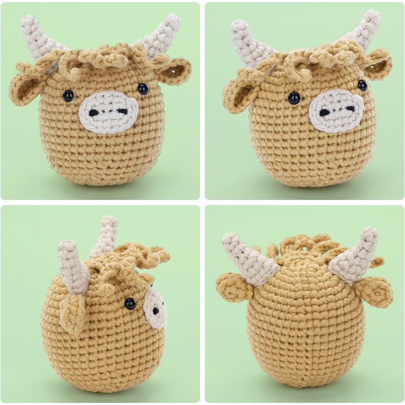 Crochet Kit for Beginners: Highland Cow Crochet Kit, Learn to Crochet, Include Easy Knitting Soft Yarn, Step-By-Step Video Tutorial, Hook, Holiday Birthday Gift for Adults and Kids(30%+ Yarn) CROCHET BOX CROCHET BOX