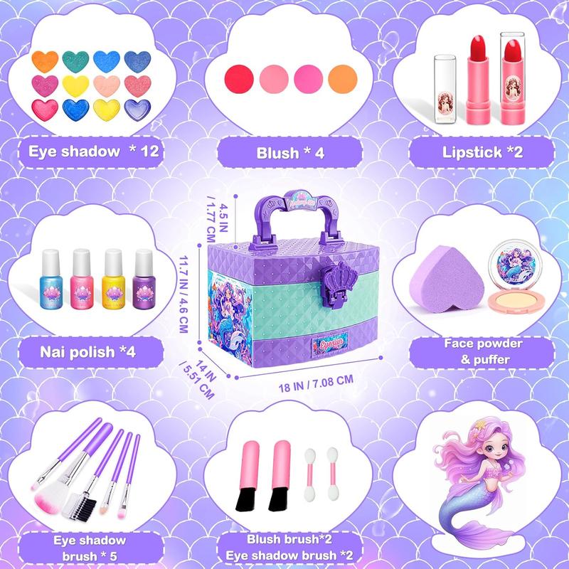 Christmas Gift Real Kids-Makeup-Kit-for-Girl,Washable Pretend Toddler-Toys for Princess-Dresses-for-Girls-Christmas-Brithday-Gifts