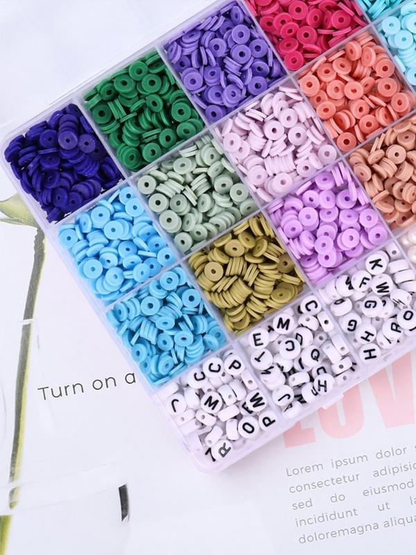 Random Letter Pattern Polymer Clay Beads, 1 Box 24 Grid DIY Jewelry Making Supplies for Bracelet Necklace Earrings Making, Jewelry Making Accessories