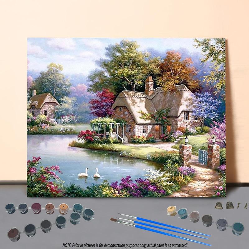 Cottage Pattern DIY Painting By Numbers Kit, 1 Set DIY Paint By Numbers Kit, Wall Art Decoration for Home Living Room Bedroom