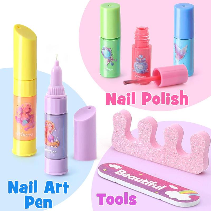 Makeup Kit LED mirror Pretend Play sets for Girls  Washable Lightable with Nail Art Pen Eye-Shadow Learning Education Toy Birthday Christmas Gifts