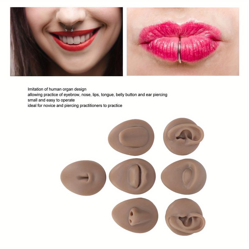 Human Body Piercing Practice Model - Silicone Ear, Eye, Nose, Mouth, Tongue, and Navel Model - Soft Silicone Flexible Model - Part Display Set for Beginners Acupuncture Teaching (Dark Skin Tone)