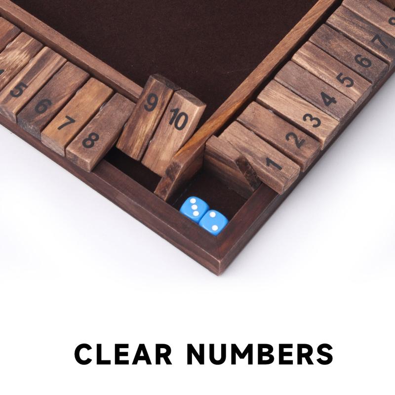 4-Player 10 Numbers Wooden Shut The Box Dice Board Game