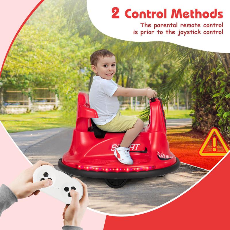 Exdeerjoy Kids Bumper Car, 12V Electric Bumping Car with Remote Control, 360° Spin, Safety Belt, LED Lights & Sounds, Baby Ride-on Bumping Toy Gift for Children 37-95 Months Old,Red