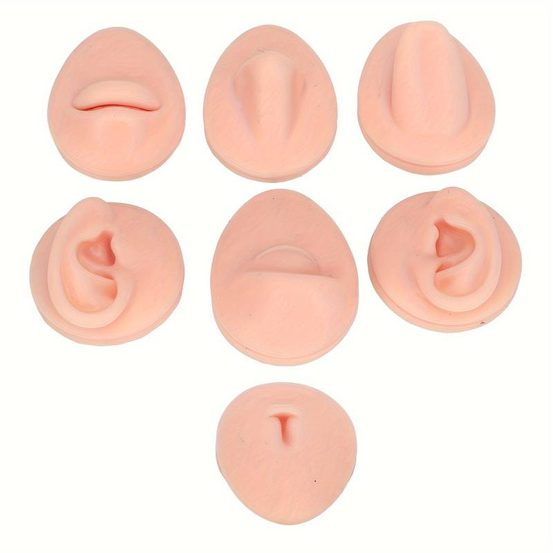 Human Body Piercing Practice Model - Silicone Ear, Eye, Nose, Mouth, Tongue, and Navel Model - Soft Silicone Flexible Model - Part Display Set for Beginners Acupuncture Teaching (Dark Skin Tone)