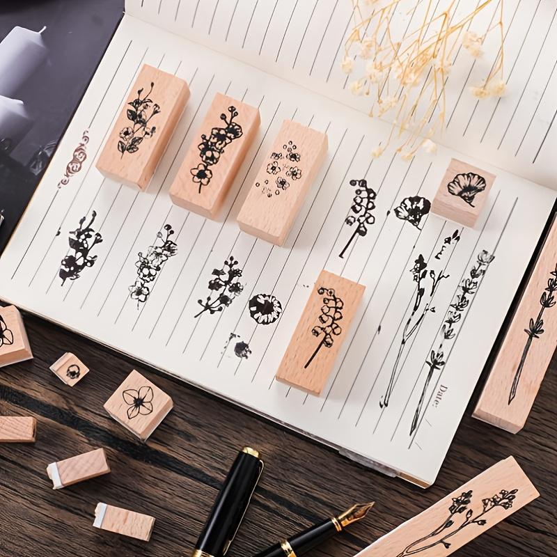 22pcs set Vintage Wooden Stamp, Flower Plant Pattern Stamps Set For DIY Crafting Scrapbook Painting