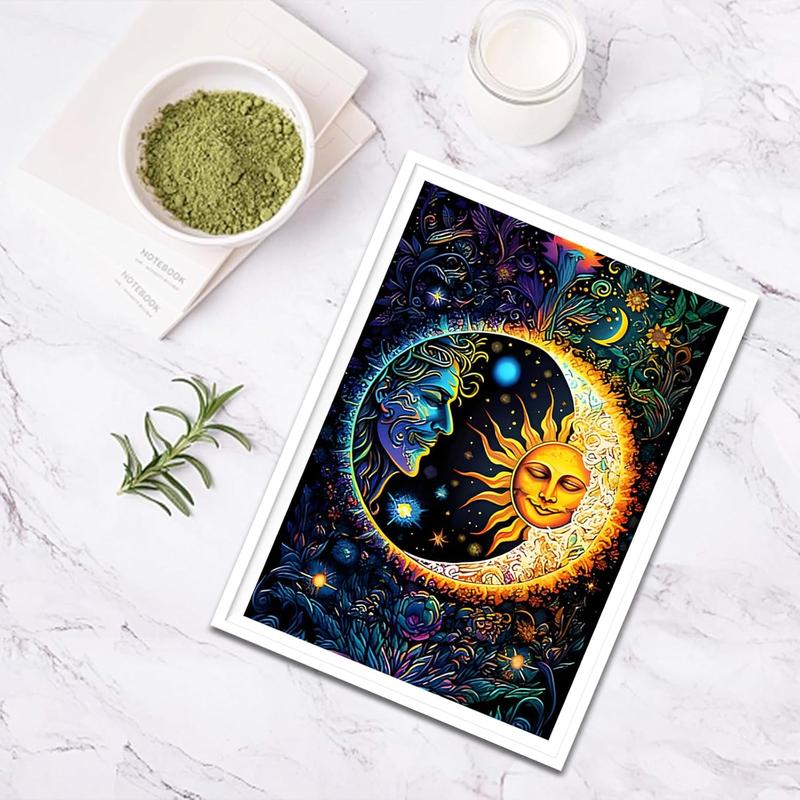 Sun Diamond Painting Kits for Adults, Flowers Diamond Art Kits DIY Full Drill Diamond Art Sun and Moon Round Diamond Art Kits Diamond Art Crafts for Decor 12x16 Inch