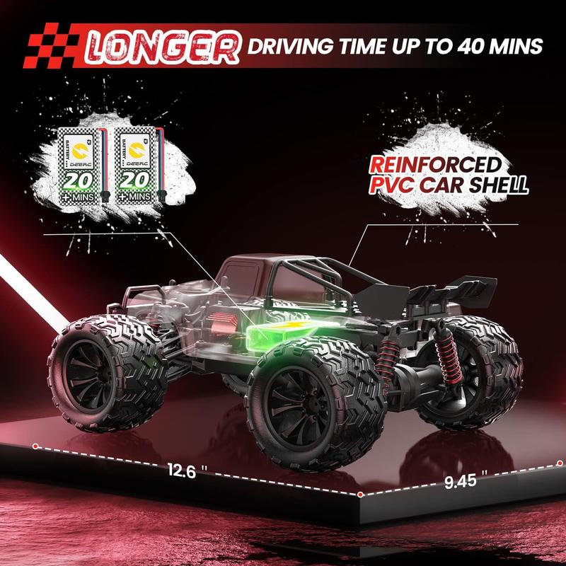 9500E 1:16 Scale All Terrain RC Car, 4x4 High Speed 40 KPH RC Truck, 2.4Ghz Remote Control Truck with 2 Batteries, Off-Road Monster Truck for Adults Kids