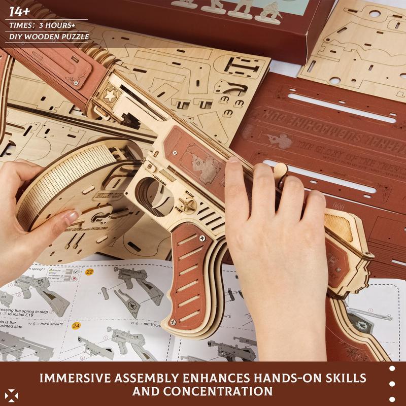 Wooden Building kits，DIY Wooden Puzzles, 3D Rubber Band Toy building Kits to Build, DIY Wood Crafts collectibles and cool gifts,For aged 12 and above,Stress relief toy