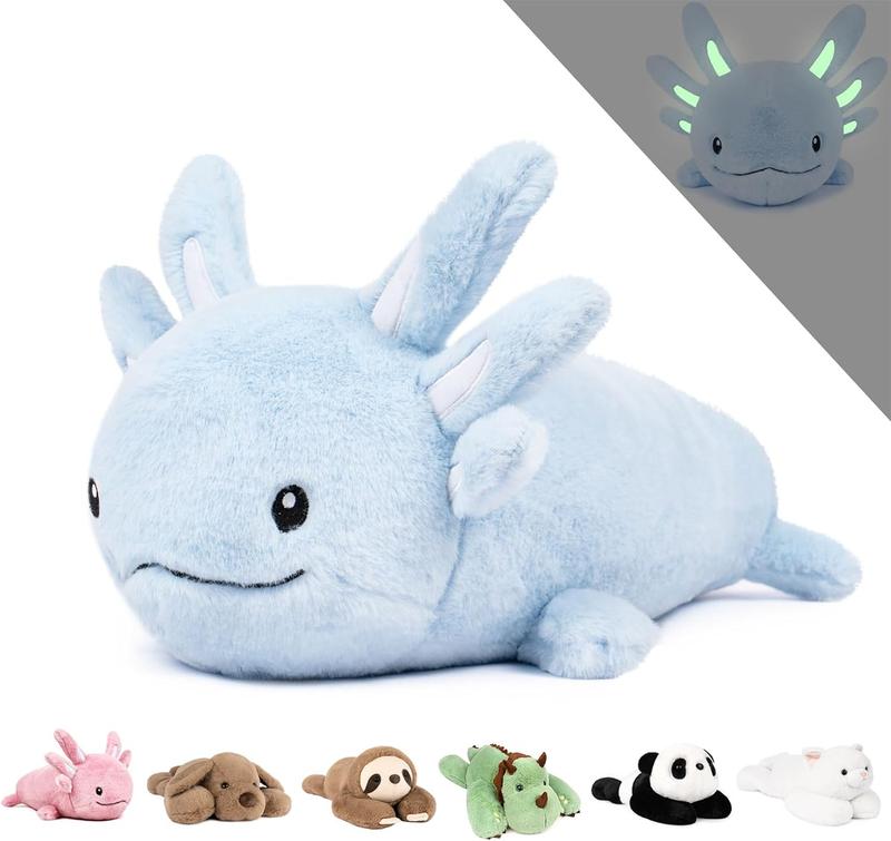 Niuniu Daddy Blue Axolotl Plush Toy Weighted Stuffed Animals for Kids, 2.75 lbs Weighted Axolotl Plush Pillow Toy  Glowing Ears in The Dark, Best Gift for Christmas weighted  stuffed plushie weighted  stuffed anxiety relief