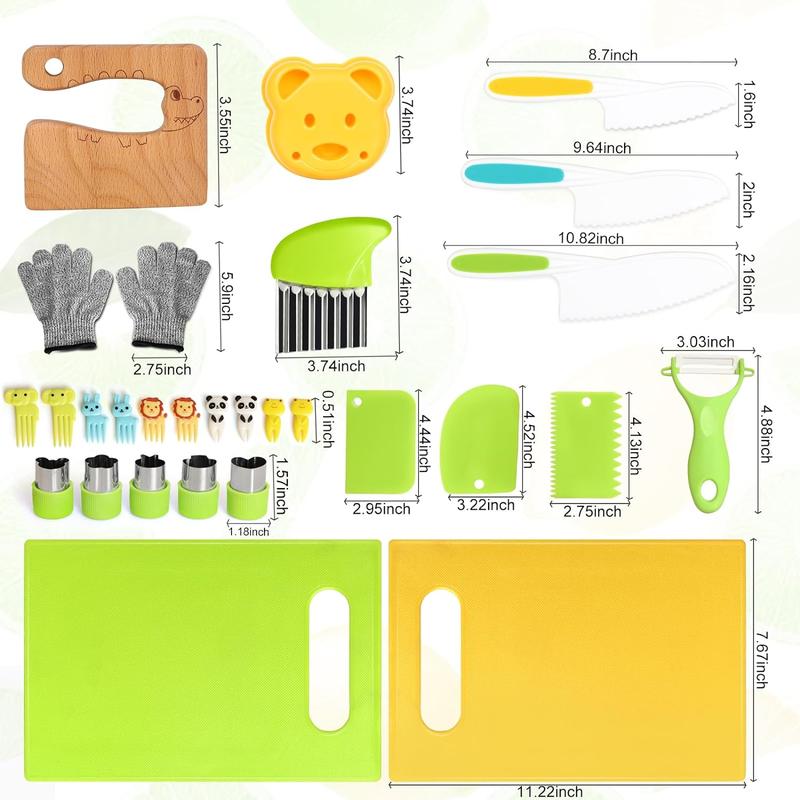 13 Pcs  Child's Safe Culinary Kitchen Safe kitchenset，Toddler Knife&Wood Sandwich Cutter&Cutting boards&Peeler &  ，Sensory kitchenset，Culinary Tools, Foster Skills & Funcuc，Black Friday,Christmas Gift for kids cooking  set