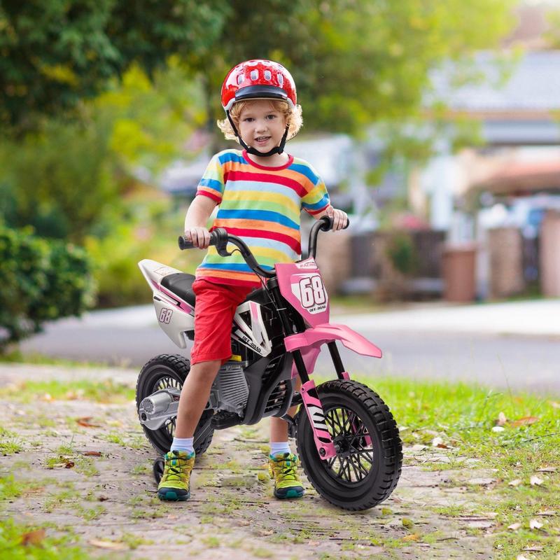 Kids Dirt Bike with Twist Grip Throttle, 12V Electric Motorcycle, Electric Bike for Toddler with Training Wheels, Rear Suspension & Music for Ages 3-6 Years, Pink