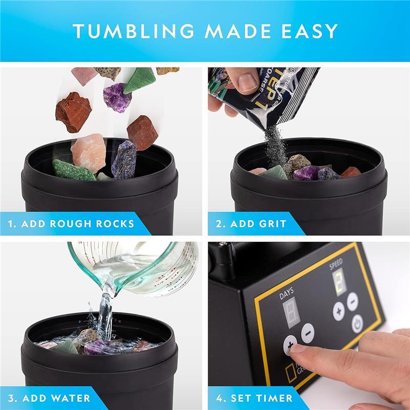 Professional Rock Tumbler Kit - Complete Rock Tumbler for Adults & Kids with Durable 2 Lb. Barrel, Rocks, Grit, and Patented GemFoam Finishing