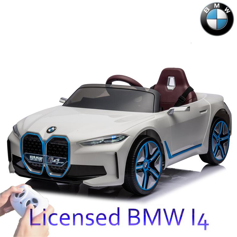 Licensed BMW I4 12V Kids Ride-On Car with Remote Control, Three Speeds, USB, MP3, Bluetooth, and LED Lights!