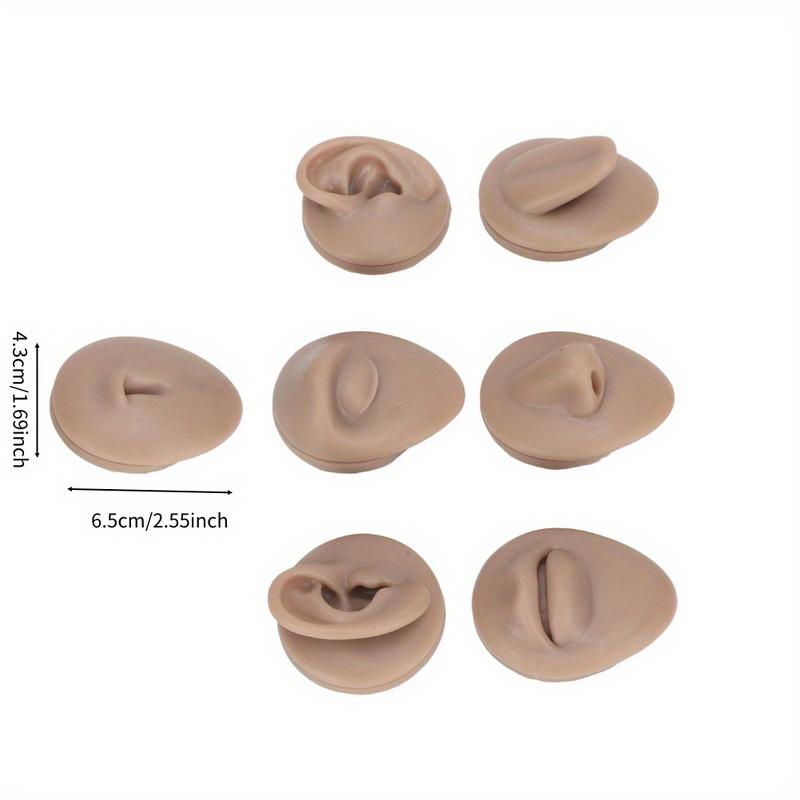 Human Body Piercing Practice Model - Silicone Ear, Eye, Nose, Mouth, Tongue, and Navel Model - Soft Silicone Flexible Model - Part Display Set for Beginners Acupuncture Teaching (Dark Skin Tone)