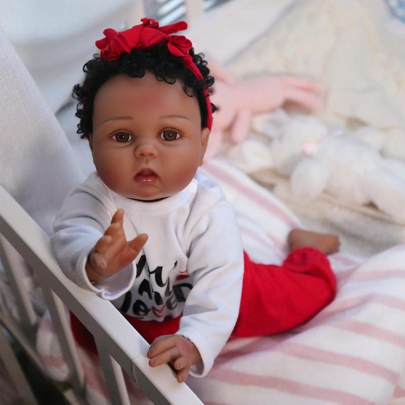 Wooroy Reborn Baby Doll - Christmas Gift, Girl Gift, Birthday Gift, Gift Ideas, Brown Skin Doll, 22 inches Newborn Baby Girl Doll, Lifelike African American Reborn Dolls with Soft Cloth Body, Birthday Gift for Kids Age 3+