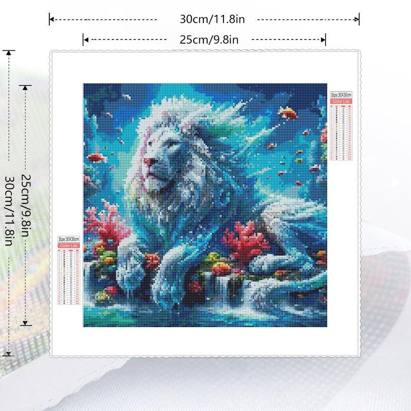 DIY Artificial Rhinestones Arts Painting Kit Without Frame, Ice Lion Pattern DIY Painting, Handmade Craft Art Decoration