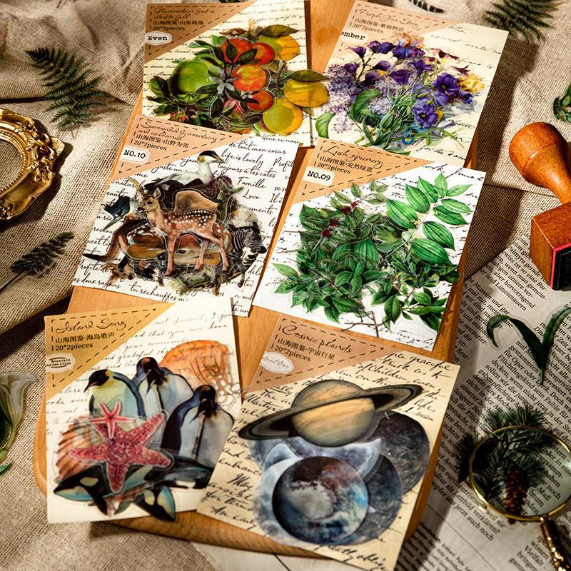 Vintage Plant & Animal Pattern Sticker, 240pcs set DIY Decorative Sticker, DIY Decal for Scrapbooking, Journaling, Gift Wrapping