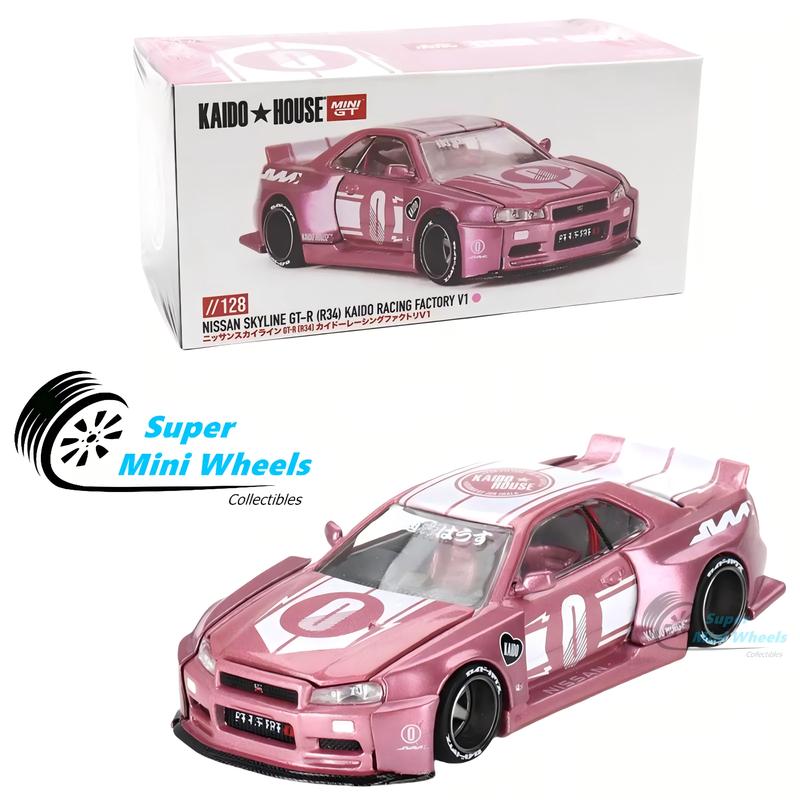 KAIDO HOUSE x Mini GT 1:64 Nissan GT-R R34 Pink KAIDO RACING FACTORY V1 KHMG128 Diecast Model