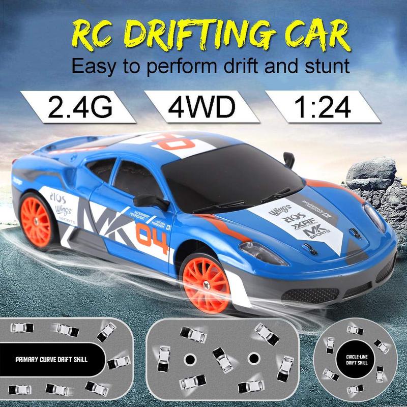 RC Drift Car 1:24 Scale 4WD Led Headlights High Speed Gift Set Boys Girls Game Remote Control