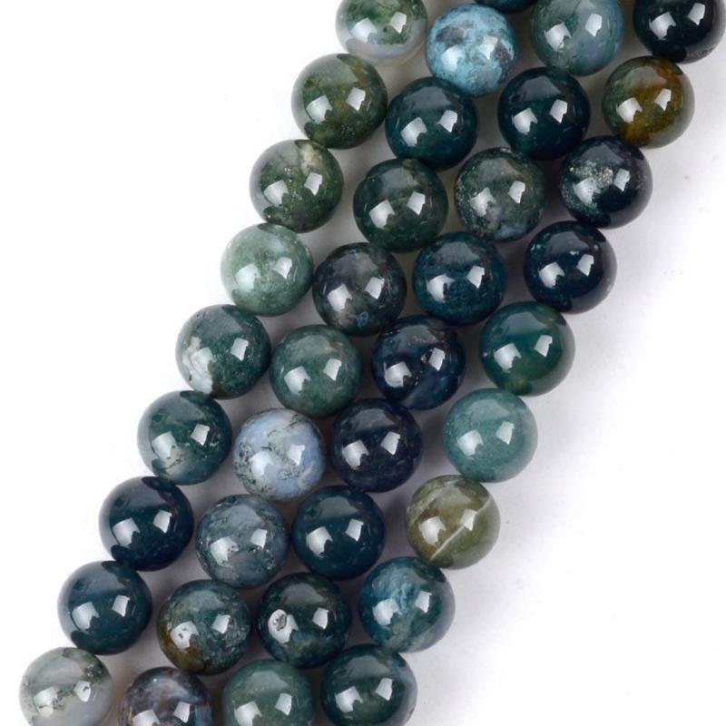 Natural Moss Agate Stone Round Loose Beads (1 Set), Jewelry Making Diy Bracelets, DIY Jewelry Making Supplies