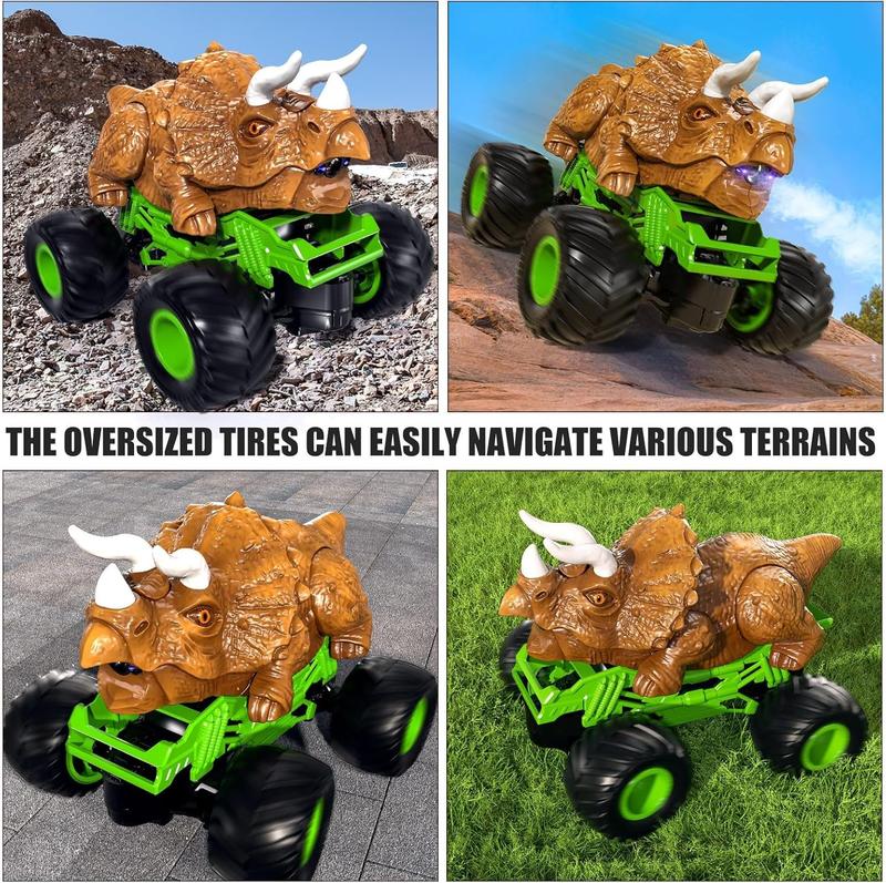 Exquisite gifts, Christmas gifts, birthday gifts，High Speed Off Road 1:24 Dinosaur Car with Rechargeable Battery,，Remote Control Triceratops Truck, Monster Truck with Roar, Light and Mist Spray ,