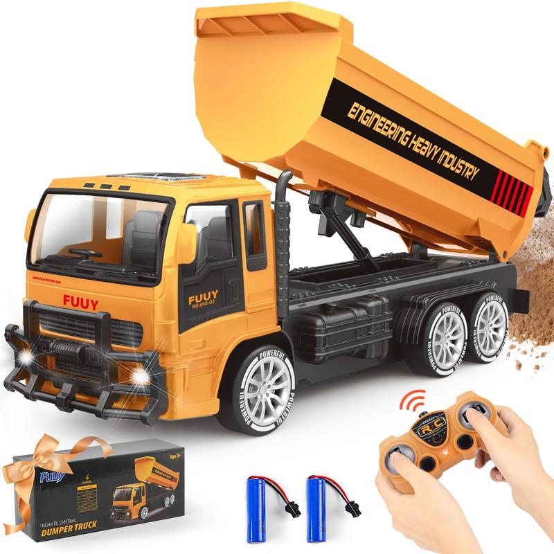 RC Dump Truck Toy for Kids - 2.4 GHz Remote Control, Dual Battery, 4WD, LED Headlights, 360° Rotation, Realistic Lift and Tilt,  Perfect Holiday and Birthday Gift