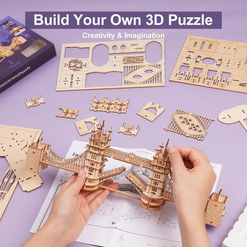 3D Puzzles for Adults,DIY Wooden Model Kits for Adults to Build,Birthday London Tower Bridge