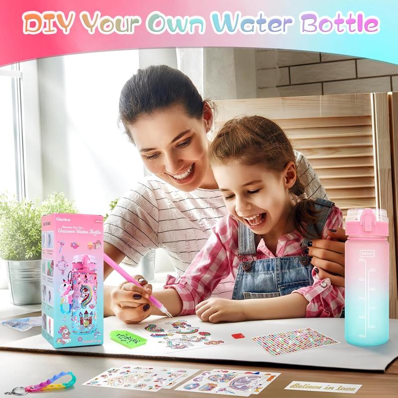 Christmas gift Girls Home Decorate Your Own Water Bottle for Girls Age 4-6-8-10, Unicorn Toys for Girls Painting Crafts, Fun Arts and Crafts Kits 6-12 Year Old Toddler Girls Birthday Christmas Gifts Toys