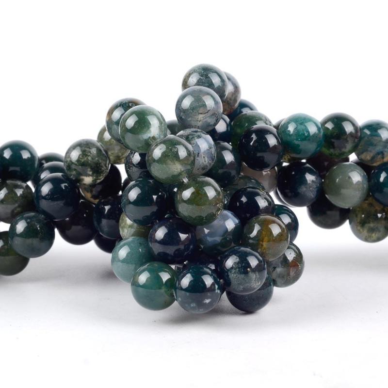 Natural Moss Agate Stone Round Loose Beads (1 Set), Jewelry Making Diy Bracelets, DIY Jewelry Making Supplies