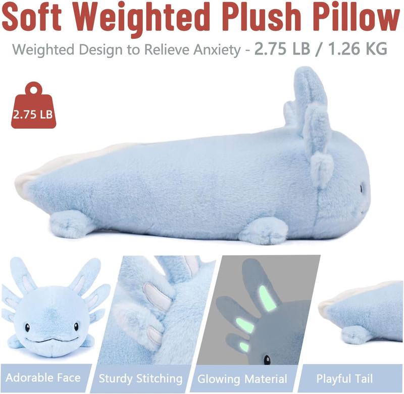 Niuniu Daddy Blue Axolotl Plush Toy Weighted Stuffed Animals for Kids, 2.75 lbs Weighted Axolotl Plush Pillow Toy  Glowing Ears in The Dark, Best Gift for Christmas weighted  stuffed plushie weighted  stuffed anxiety relief