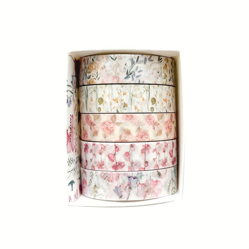 Flower Pattern Washi Tape, 5 Rolls Tearable and Traceless Decorative Sticker, Suitable for Diaries, Albums, Planners, and Party Decorations