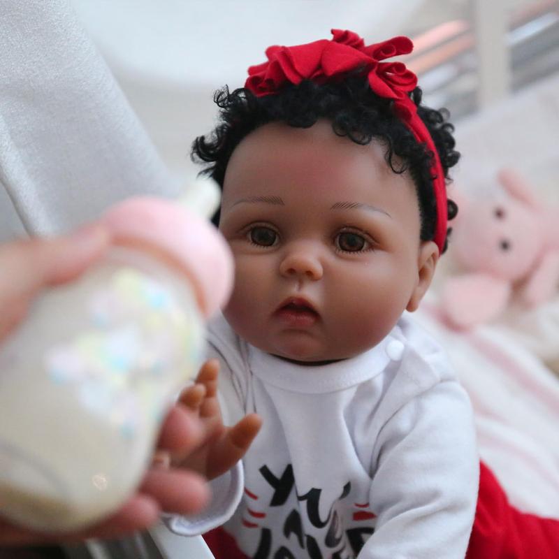 Wooroy Reborn Baby Doll - Christmas Gift, Girl Gift, Birthday Gift, Gift Ideas, Brown Skin Doll, 22 inches Newborn Baby Girl Doll, Lifelike African American Reborn Dolls with Soft Cloth Body, Birthday Gift for Kids Age 3+