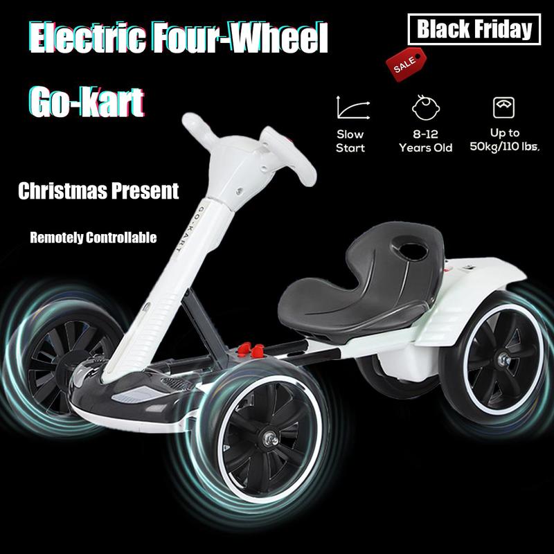 White 6v Ride-On Electric Toy Go-Kart with Music Function, Fold-Away Function - Birthday Christmas Gift for Ages 3+