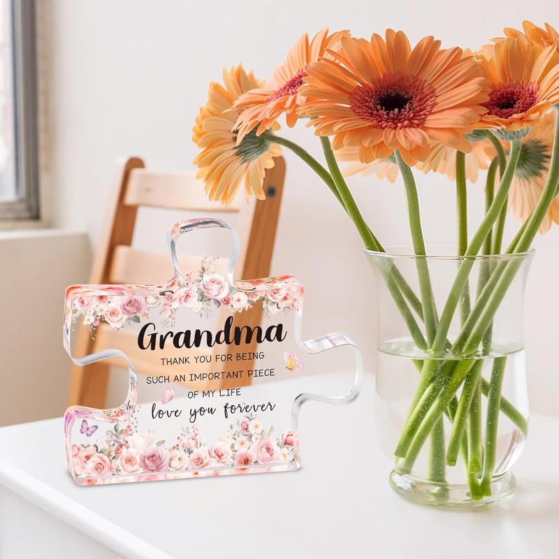 Grandma Gifts from Grandkids, Present for Grandma, Unique Grandma Christmas Birthday Gifts Acrylic Block Puzzle Piece Gift