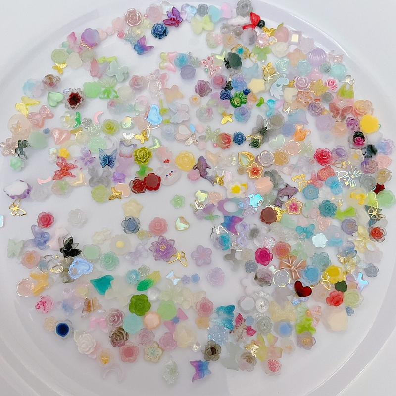 Resin Nail Charms All Colors Shapes Mixed Flowers Bowknot Butterfly Resin DIY Decoration