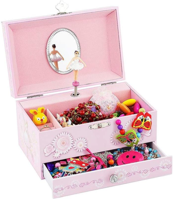 Musical  Box for Girls with Drawer and  Set with Ballerina Theme - Swan Lake Tune Pink