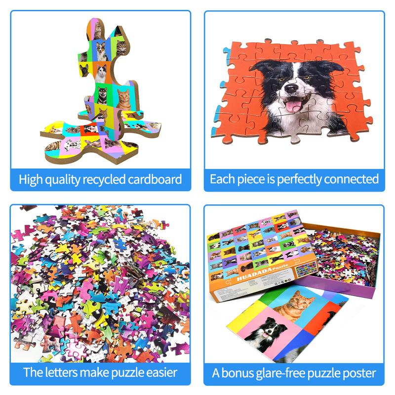 HUADADA 1000 pieces of puzzles for adults, Pets Collage, perfect for home decoration holiday holidays, family games, grandparents brainstorming