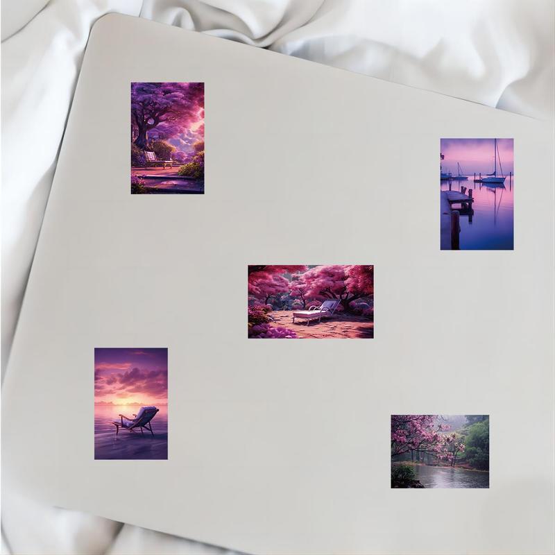 Landscape Pattern Sticker, 50pcs set Self Adhesive Decorative Stickers, DIY Decals for Water Bottle Laptop Phone Case Scrapbooking Journal Making