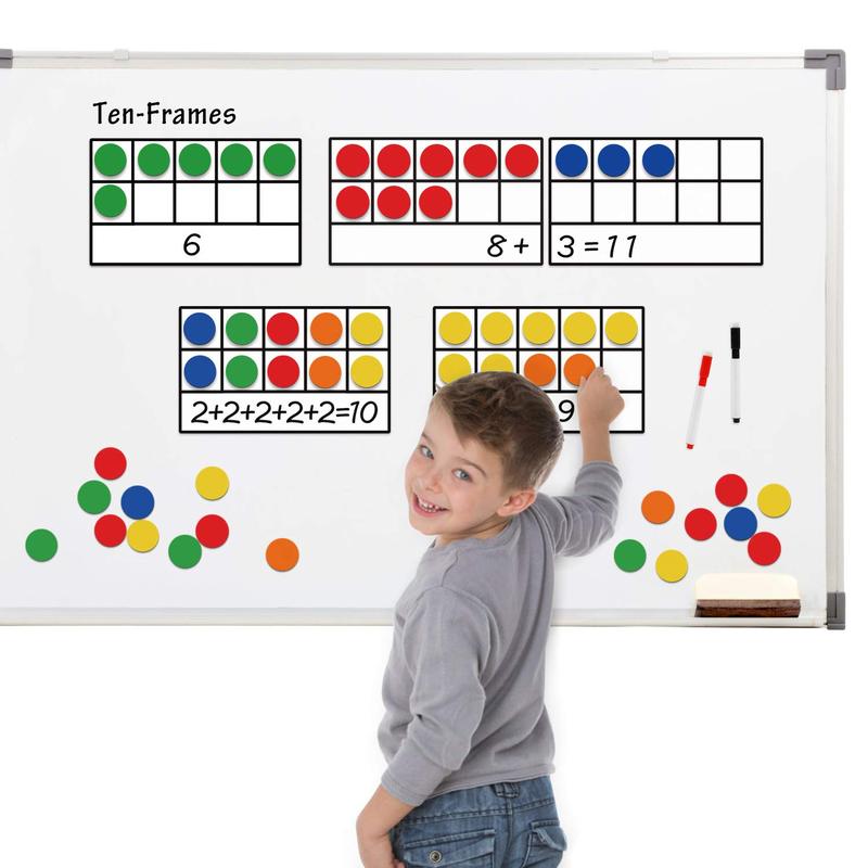 Magnetic Ten-Frame Set - Math Manipulative for Elementary - 5 Ten Frames & 55 Magnetic Math Counters, Math Games (Upgraded Version for Hand-held & 2 Black Pens) numberblocks toys