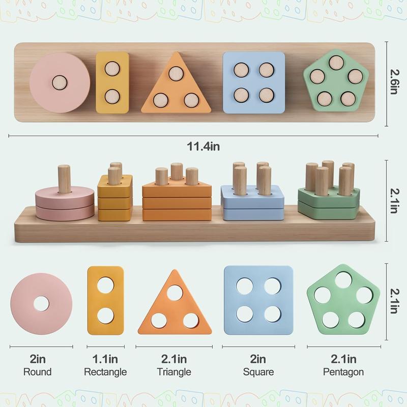 Montessori Toys  Boys Girls  and Kids Preschool, Wooden Sorting & Stacking Educational Toys, Color Recognition Stacker Shape Sorter, Learning Puzzles Gift