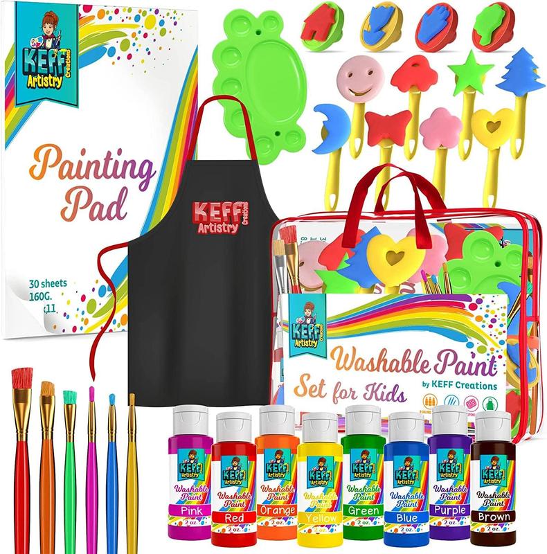 Washable Paint Set for Kids and Toddler - Finger Painting Kit for Toddlers with Non Toxic Washable Tempera, Apron & More Arts Crafts Supplies - 30Pcs