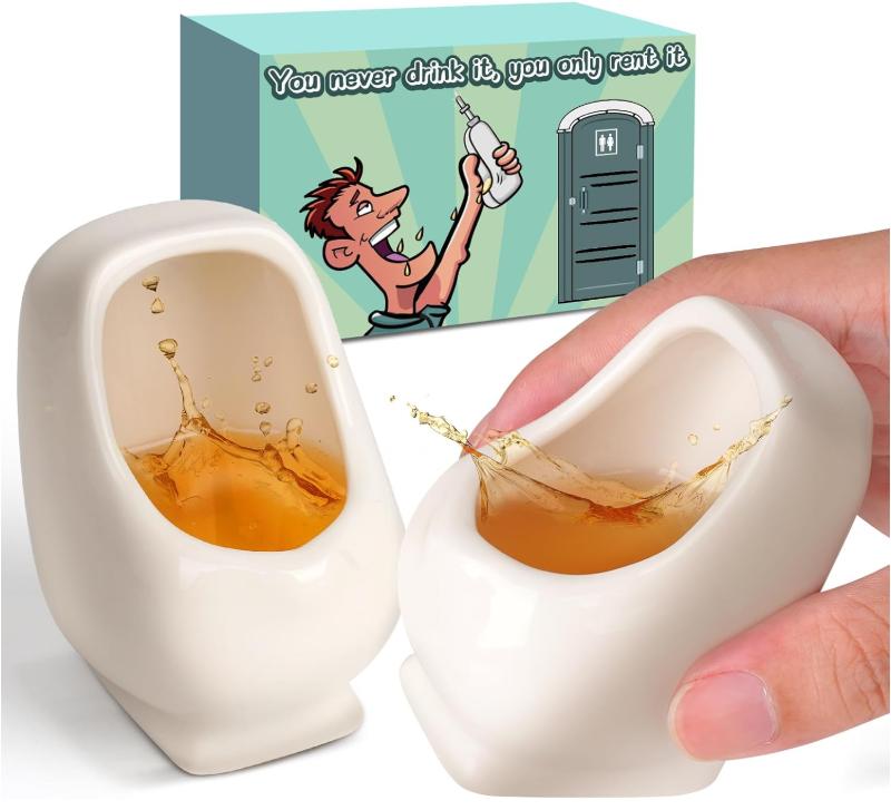 White Elephant Gifts for Adults Men: Funny Gag Novelty Urinal Shot Glasses Gift - Christmas Stocking Stuffers Secret Dirty Santa