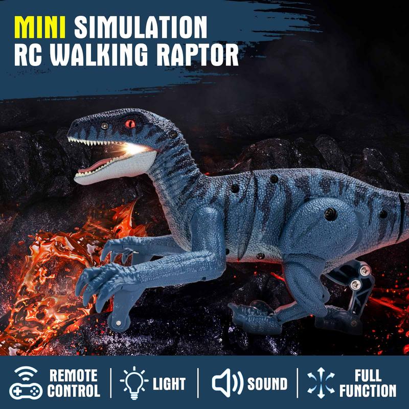 Remote Control Dinosaur Toys for Kids - Walking Velociraptor Dinosaur with Light and Sound, Birthday Gift Ideas for Boys and Girls 3-5 5-7 8-12 Year Old