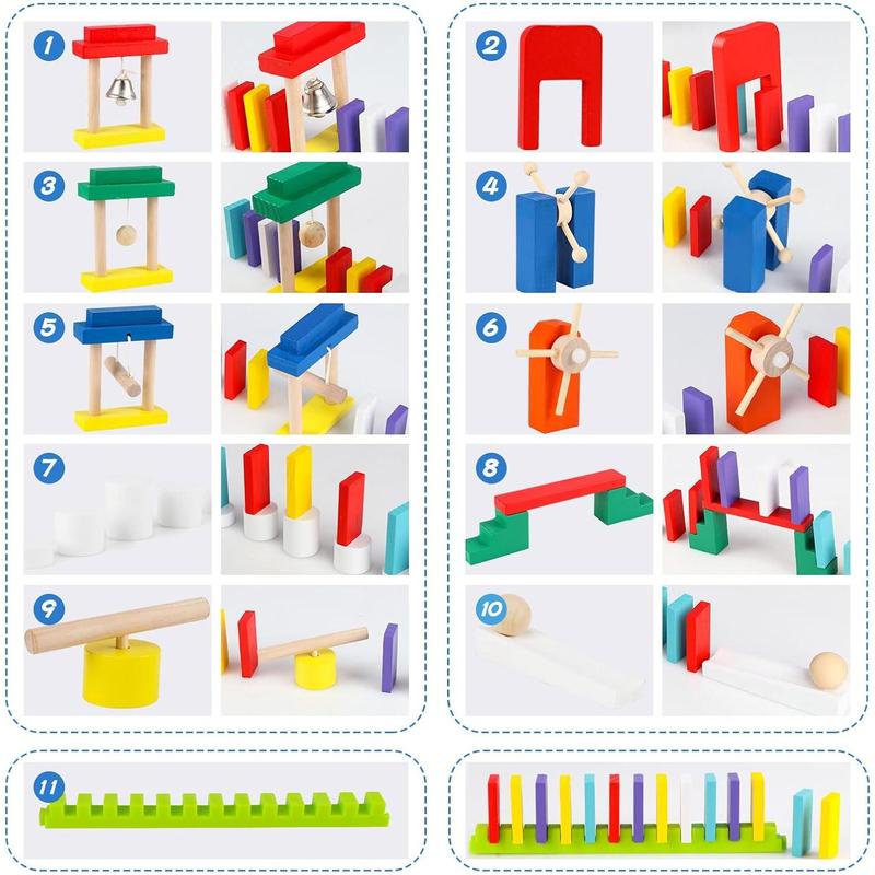 1000 count Bulk Dominoes Set for Kids with Extra 11 Blocks, Wooden Building Blocks 10 Colors Dominoes Racing Tile Games Educational Toy for Kids Birthday Party with Storage Bag