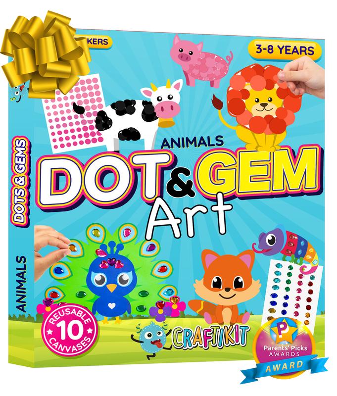 Craftikit 10 Dots & Gems Animal Crafts for Kids Ages 3-5 - Kids Gem Art & Dot Stickers Set - Creative Learning & Fun Activity for Boys & Girls