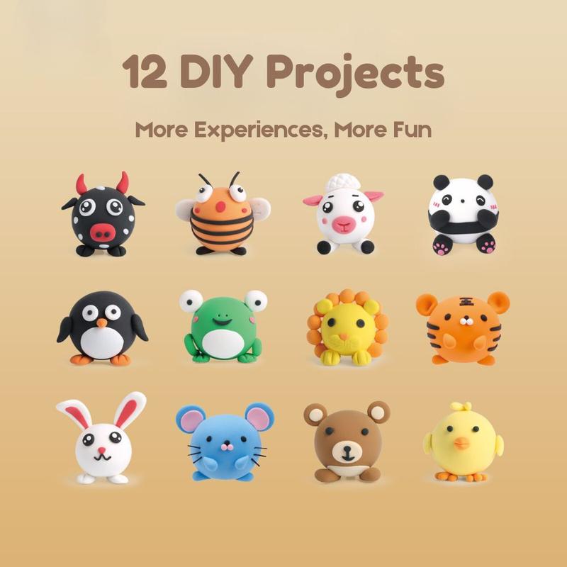 LOUFOR Air Dry Clay Kit - Create Adorable DIY Projects with Safe, Non-Toxic, Child-Friendly Clay, Perfect Gift Set with 12 Cute Projects and 4 Tools