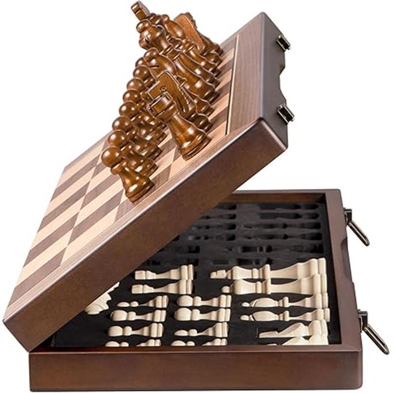 15 inch Magnetic Chess Set Wooden Folding Chessboard with 34 Chess Pieces Travel Chess Game